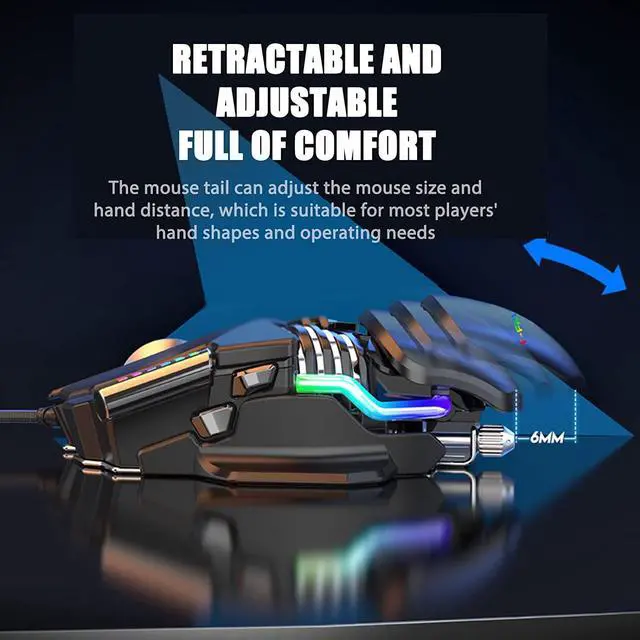 Alt view image 2 of 7 - USB Wired Gaming Mouse, 12800 DPI Optical Sensor 7 Buttons RGB Backlit Ergonomic Mouse USB Retractable Adjustment 6D Button Wired Gaming Mice for Windows PC Gamers (Black)