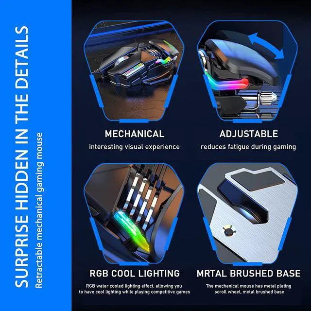 Alt view image 3 of 7 - USB Wired Gaming Mouse, 12800 DPI Optical Sensor 7 Buttons RGB Backlit Ergonomic Mouse USB Retractable Adjustment 6D Button Wired Gaming Mice for Windows PC Gamers (Black)