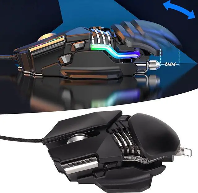 Alt view image 7 of 7 - USB Wired Gaming Mouse, 12800 DPI Optical Sensor 7 Buttons RGB Backlit Ergonomic Mouse USB Retractable Adjustment 6D Button Wired Gaming Mice for Windows PC Gamers (Black)