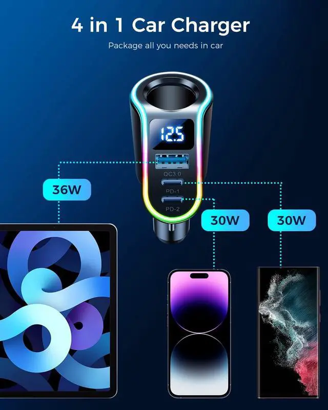 Alt view image 3 of 7 - 150W 4 in 1 Car Cigarette Lighter USB Charger 12V Car Charger Adapter, PD3.0 & QC3.0 30W Super Fast USB C Car Charger Compatible with i-Phone14 Pro Max/Pro/Samsung/GPS/Dash Cam