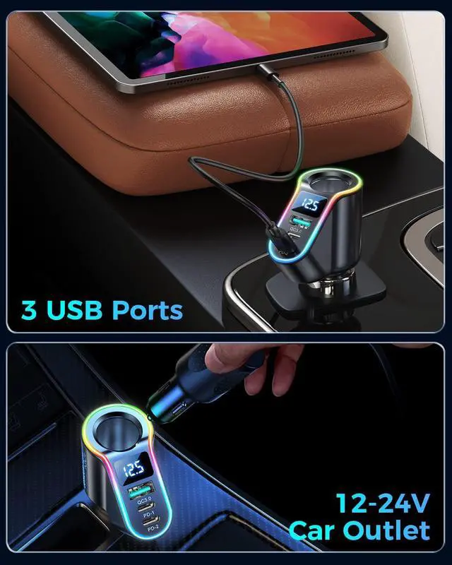 Alt view image 2 of 7 - 150W 4 in 1 Car Cigarette Lighter USB Charger 12V Car Charger Adapter, PD3.0 & QC3.0 30W Super Fast USB C Car Charger Compatible with i-Phone14 Pro Max/Pro/Samsung/GPS/Dash Cam