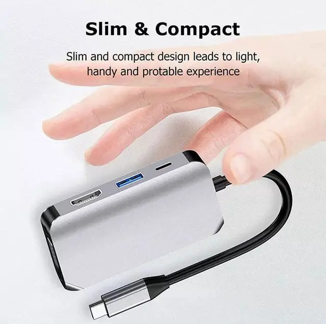 Alt view image 7 of 7 - USB C Hub, Type-C to HDMI VGA Adapter with USB3.0 / USB-C PD Charging Port, 4 in 1 Type C Hub Multiport Adapter (Aluminum Shell) Compatible with MacBook Pro, i-Pad Pro, i-Mac, XPS and More, Gray