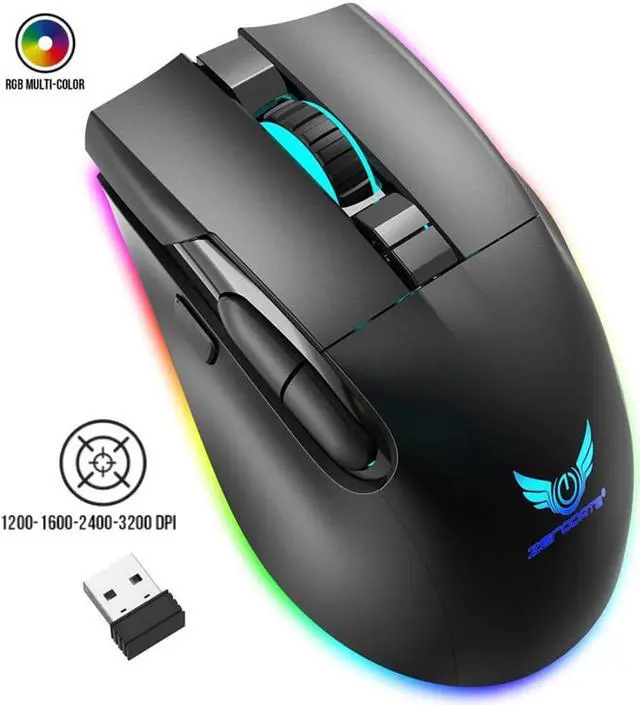 Main image of Gaming Mouse Wireless, RGB Gaming Mice with 3200 DPI Adjustable, Computer Gamer Mouse Ergonomic Optical, 7 Buttons, Type C Fast-Charging, 10 Millons buttons life, RGB Gamer Desk Laptop PC Gaming Mouse