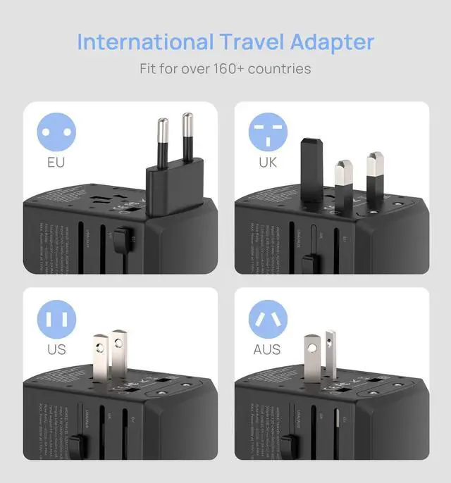 Alt view image 2 of 6 - Universal Travel Adapter, International Wall Plug Adapter with 4 USB Ports(2.4A),  AC Outlet Worldwide Adapter Wall Power Charger Converters for USA EU Europe UK AUS (Type C/G/A/I)