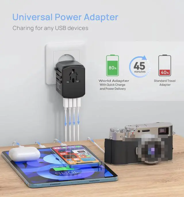 Alt view image 3 of 6 - Universal Travel Adapter, International Wall Plug Adapter with 4 USB Ports(2.4A),  AC Outlet Worldwide Adapter Wall Power Charger Converters for USA EU Europe UK AUS (Type C/G/A/I)