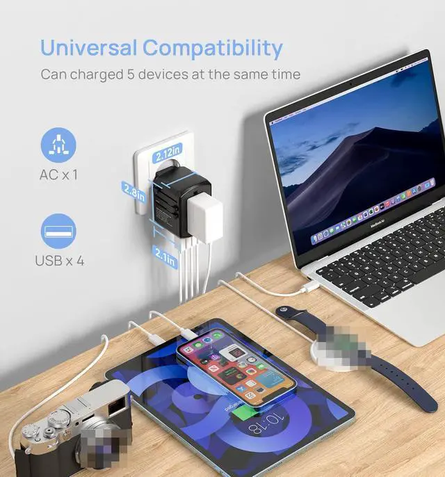 Alt view image 4 of 6 - Universal Travel Adapter, International Wall Plug Adapter with 4 USB Ports(2.4A),  AC Outlet Worldwide Adapter Wall Power Charger Converters for USA EU Europe UK AUS (Type C/G/A/I)