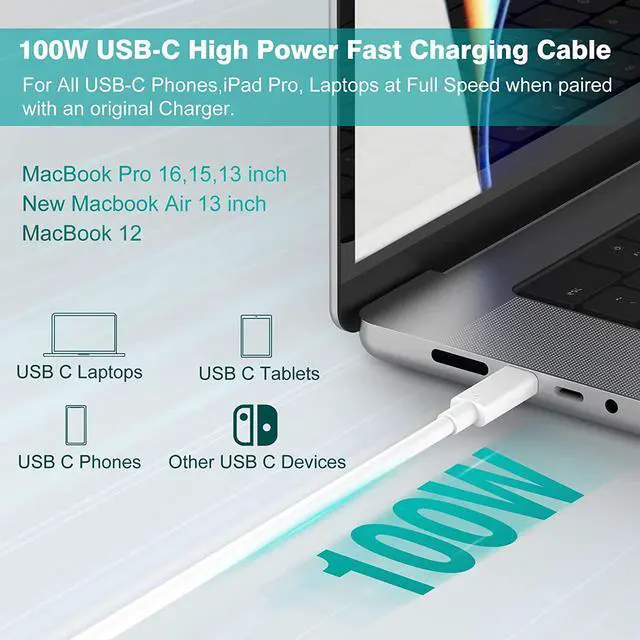 Alt view image 5 of 7 - [2-Pack, 100W/5A] USB C Cable 3.3ft / 1M, USB-C to USB-C Cable, Type C Charging Cord for Mac - Book Pro 16, 15, 14, 13 Inch, Air 13 Inch, i-Pad Pro 2021/2020/2019/2018, SmartPhone and All USB C Device