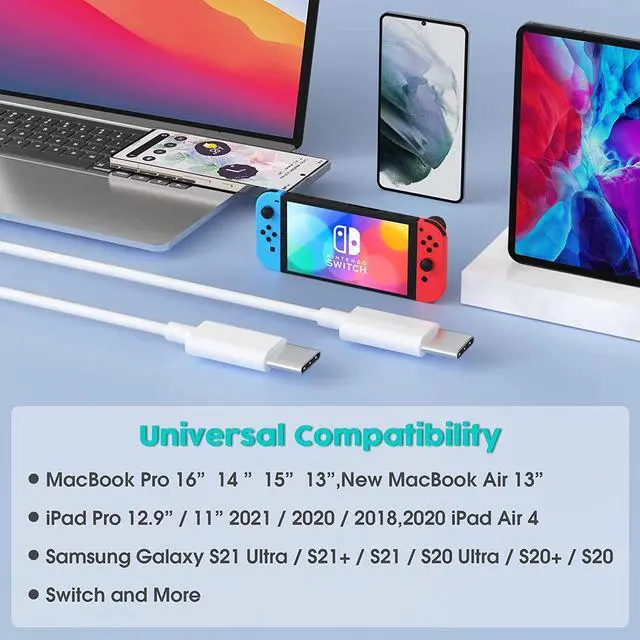 Alt view image 2 of 7 - [2-Pack, 100W/5A] USB C Cable 3.3ft / 1M, USB-C to USB-C Cable, Type C Charging Cord for Mac - Book Pro 16, 15, 14, 13 Inch, Air 13 Inch, i-Pad Pro 2021/2020/2019/2018, SmartPhone and All USB C Device