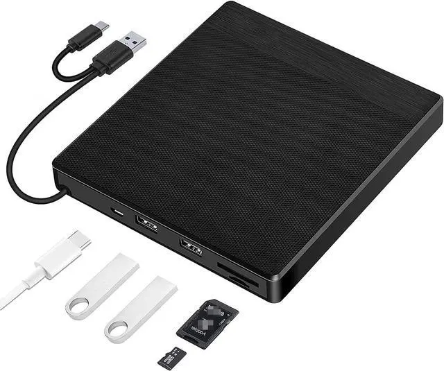 Main image of External CD/DVD Drive for Laptop, USB 3.0 & Type-C External CD/DVD +/-RW DVD Burner Reader External Optical CD DVD Drive with SD TF Card Reader 2 USB Port for Laptop Desktop Mac OS Windows Linux