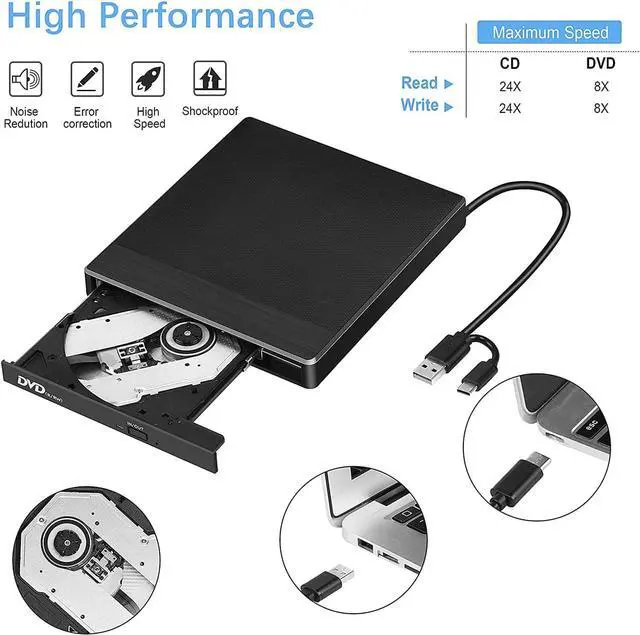 Alt view image 5 of 7 - External CD/DVD Drive for Laptop, USB 3.0 & Type-C External CD/DVD +/-RW DVD Burner Reader External Optical CD DVD Drive with SD TF Card Reader 2 USB Port for Laptop Desktop Mac OS Windows Linux