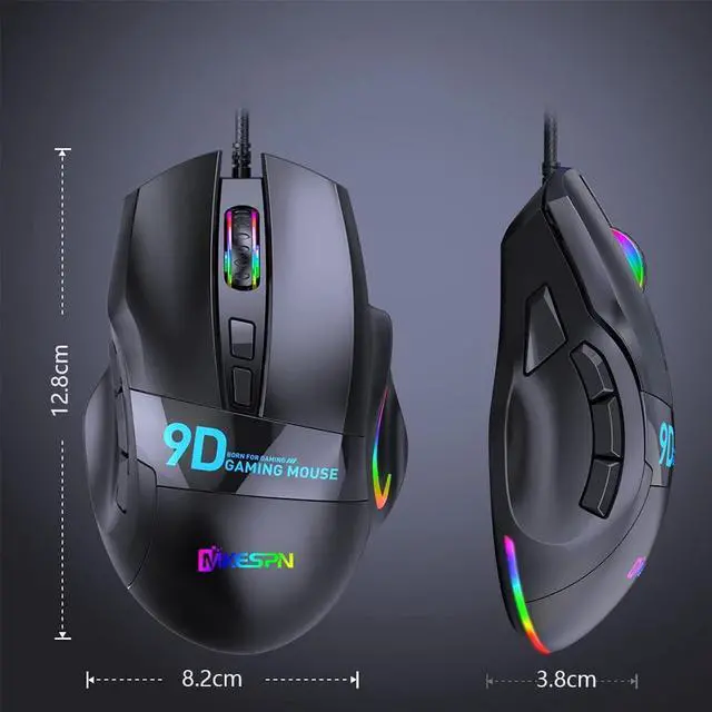 Alt view image 7 of 7 - Wired Gaming Mice USB, High Precision Wired Gaming Mouse, Ergonomic Optical Mouse Sensor, 9 Buttons, 6 DPI Adjustable up to 12000 DPI with RGB Backlit Gaming Mouse for Computers (Black)