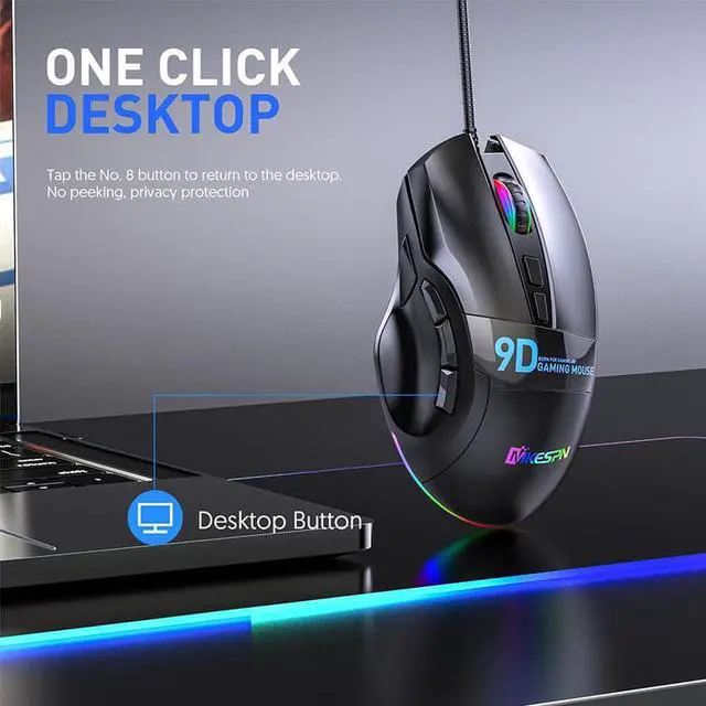 Alt view image 5 of 7 - Wired Gaming Mice USB, High Precision Wired Gaming Mouse, Ergonomic Optical Mouse Sensor, 9 Buttons, 6 DPI Adjustable up to 12000 DPI with RGB Backlit Gaming Mouse for Computers (Black)