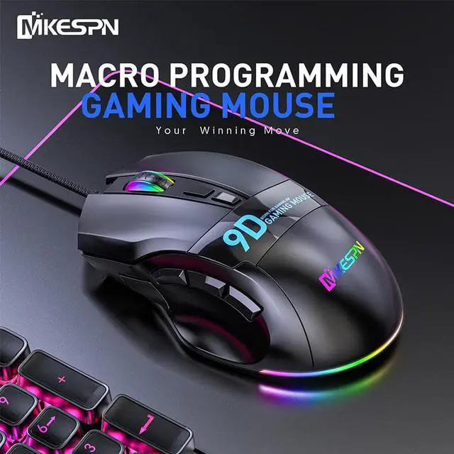 Alt view image 2 of 7 - Wired Gaming Mice USB, High Precision Wired Gaming Mouse, Ergonomic Optical Mouse Sensor, 9 Buttons, 6 DPI Adjustable up to 12000 DPI with RGB Backlit Gaming Mouse for Computers (Black)