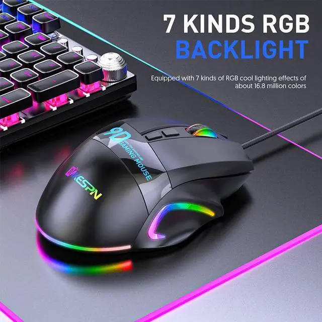 Alt view image 4 of 7 - Wired Gaming Mice USB, High Precision Wired Gaming Mouse, Ergonomic Optical Mouse Sensor, 9 Buttons, 6 DPI Adjustable up to 12000 DPI with RGB Backlit Gaming Mouse for Computers (Black)