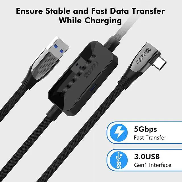 Alt view image 6 of 7 - Upgraded VR Link Cable 16FT / 5M for Oculus Quest 2, with Separate Charging Port for Ultra-Durable Power, High Speed Data Transfer USB 3.0 Type A to C Cable for VR Headset Accessories and Gaming PC