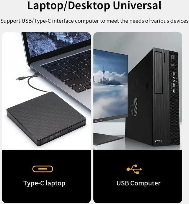 Alt view image 6 of 7 - USB 3.0&Type C External CD DVD Drive, CD/DVD +/-RW Optical Drive, Slim Portable DVD CD ROM Rewriter CD DVD Burner High Speed Data Transfer for Laptop Desktop PC Windows 11/10/7 MacOS Linux OS