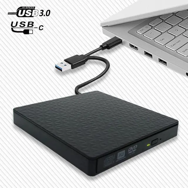 Main image of USB 3.0&Type C External CD DVD Drive, CD/DVD +/-RW Optical Drive, Slim Portable DVD CD ROM Rewriter CD DVD Burner High Speed Data Transfer for Laptop Desktop PC Windows 11/10/7 MacOS Linux OS