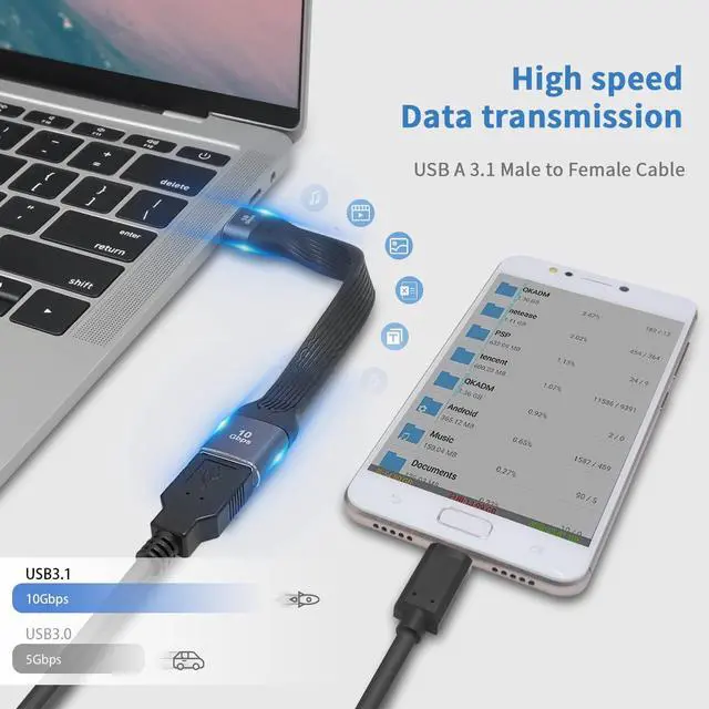 Alt view image 3 of 7 - Short USB 3.0 Extension Cable, 5inch Flat FPC USB 3.0 Extension Cable, USB 3.0 USB A Male to USB A Female, 10Gbps USB 3.1 Extender Cable for VR, Playstation, Keyboard, Printer, Scanner, USB Hub
