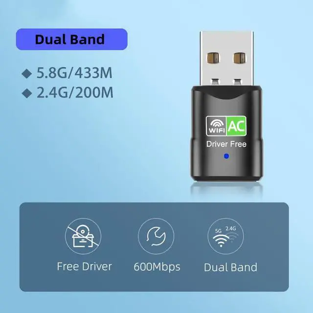 Alt view image 2 of 7 - USB WiFi Adapter, 5G/2.4G Driver Free Dual Band Wireless USB WiFi Adapter for PC, 600Mbps High Speed WiFi Adapter for Desktop PC, USB WiFi Dongle Support Windows 7/8/10/11