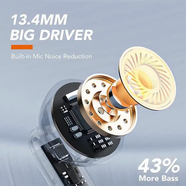 Alt view image 3 of 6 - Ture Wireless Earbuds, Bluetooth 5.3 Headphones, 35Hrs Playtime HD Stereo Audio LED Display, Mini Bluetooth Earbuds and Dual Mic with Deep Bass, Type-C, for Running Sport Gym Workout (Black)
