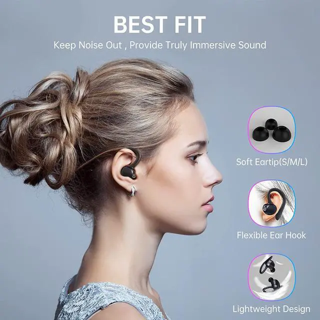 Alt view image 6 of 7 - Ture Wireless Earbuds, Bluetooth Headphones 60hrs Playback IPX7 Waterproof Earphones Over-Ear Stereo Bass Headset with Earhooks Microphone LED Battery Display for Sports/Workout/Gym/Running