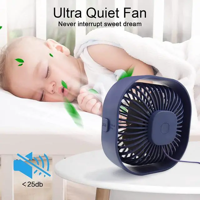 Alt view image 5 of 7 - Small USB Desk Fan, 4 Inch Personal Portable Table Cooling Fan 3 Speeds Quiet Mini 360° Rotation Desktop Fan with Cable Powered by USB for Home Office Bedroom Car Outdoor Camping Travel (Blue)