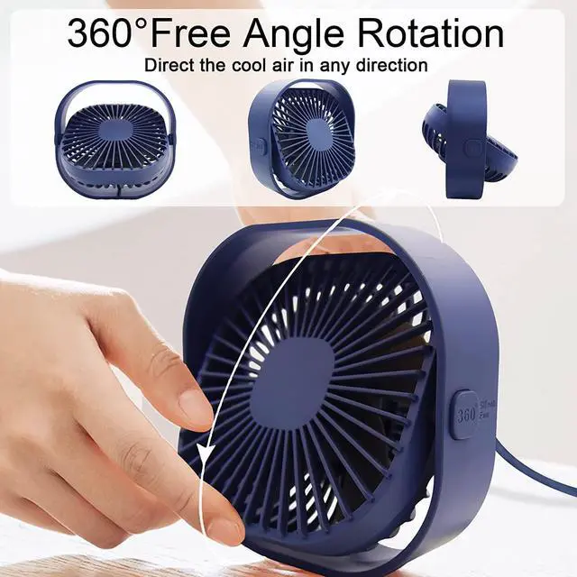 Alt view image 3 of 7 - Small USB Desk Fan, 4 Inch Personal Portable Table Cooling Fan 3 Speeds Quiet Mini 360° Rotation Desktop Fan with Cable Powered by USB for Home Office Bedroom Car Outdoor Camping Travel (Blue)