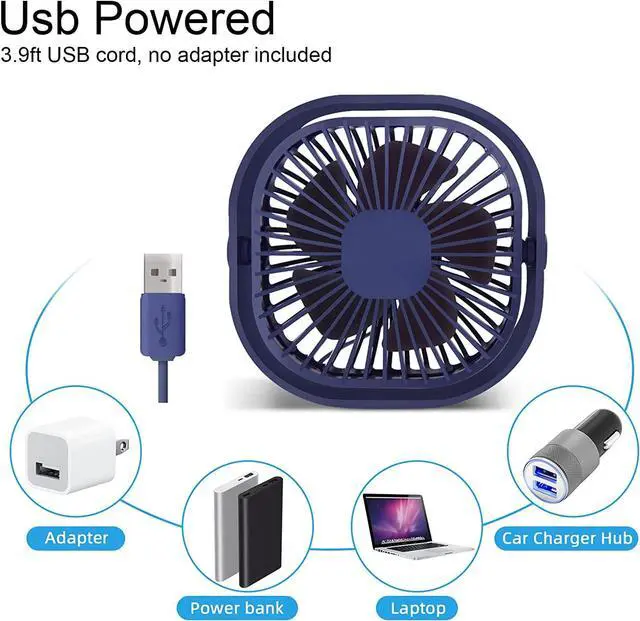 Alt view image 2 of 7 - Small USB Desk Fan, 4 Inch Personal Portable Table Cooling Fan 3 Speeds Quiet Mini 360° Rotation Desktop Fan with Cable Powered by USB for Home Office Bedroom Car Outdoor Camping Travel (Blue)