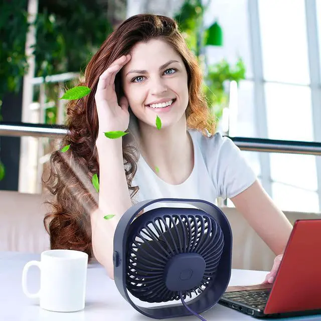 Alt view image 6 of 7 - Small USB Desk Fan, 4 Inch Personal Portable Table Cooling Fan 3 Speeds Quiet Mini 360° Rotation Desktop Fan with Cable Powered by USB for Home Office Bedroom Car Outdoor Camping Travel (Blue)