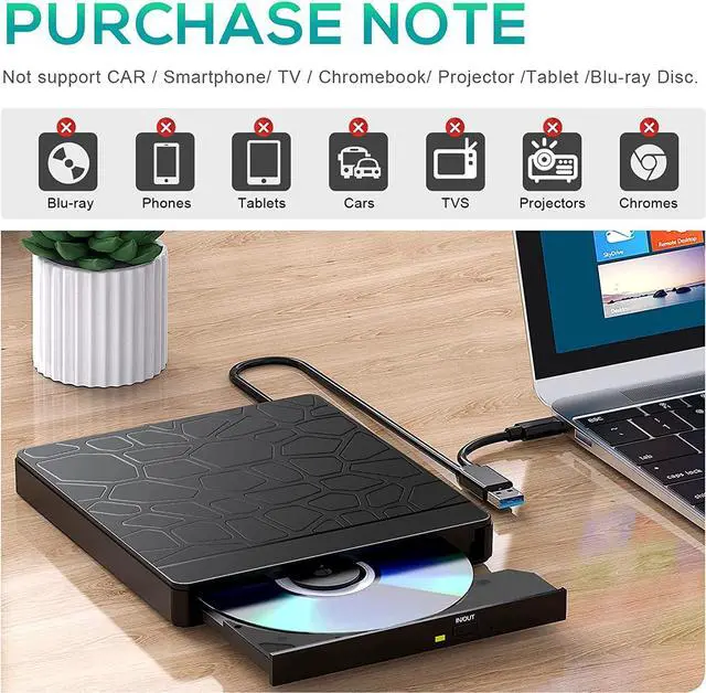 Alt view image 6 of 7 - External CD DVD Drive for laptop Windows 11 10, USB 3.0 and Type-C Portable CD DVD +/-RW ROM Drive Reader CD/DVD Burner Rewriter with SD TF Slot & 2x USB Ports, Slim DVD/CD Player for Linux, Mac OS