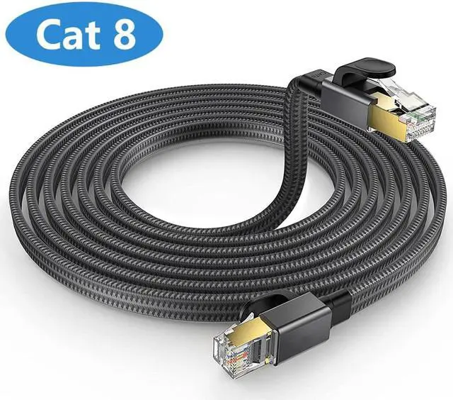 Main image of Cat 8 Ethernet Cable 16FT/5M, 26AWG Flat Braided High Speed Network LAN Cable 40gbps 2000mhz, Heavy Duty Shielded Ethernet Cord with Gold Plated RJ45 Connectors for Router Modem Gaming PS5/4, Xbox