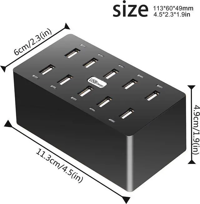 Alt view image 2 of 7 - 10 Ports Wall USB Charger, 50W 10-Port Family-Sized Desktop USB Rapid Charger,Multiple Charging Station, Compatible with Smartphones and Other USB Charging Devices (Black)
