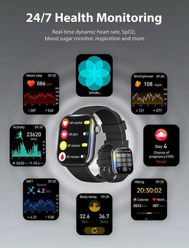 Alt view image 5 of 7 - 1.91'' Smart Watch for Men Women, Answer/Make Call, 50+ Sports Modes, Fitness Tracker with SpO2/Heart Rate/Sleep Monitor, Voice Assistant, Smartwatch for iPhone iOS Android, Step Calorie and More