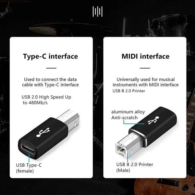 Alt view image 2 of 7 - [3 PACK] USB C to B Adapter, USB C Female  to MIDI Male Converter, Compatible with MIDI,Printers, Chromebook Pixel, Electric Piano, Synthesizers and Devices /Laptops with Type-c Port., black