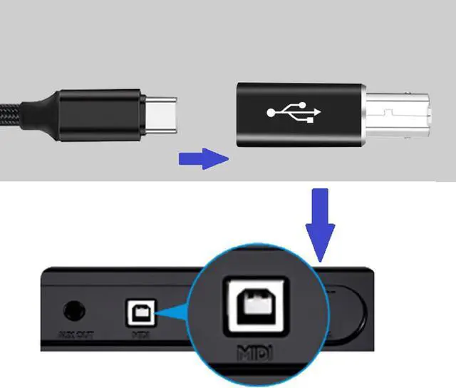 Alt view image 3 of 7 - [3 PACK] USB C to B Adapter, USB C Female  to MIDI Male Converter, Compatible with MIDI,Printers, Chromebook Pixel, Electric Piano, Synthesizers and Devices /Laptops with Type-c Port., black