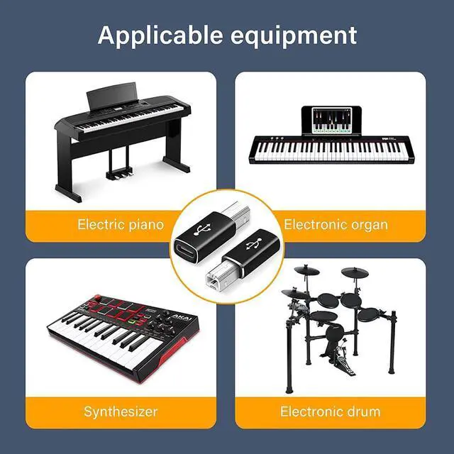 Alt view image 4 of 7 - [3 PACK] USB C to B Adapter, USB C Female  to MIDI Male Converter, Compatible with MIDI,Printers, Chromebook Pixel, Electric Piano, Synthesizers and Devices /Laptops with Type-c Port., black