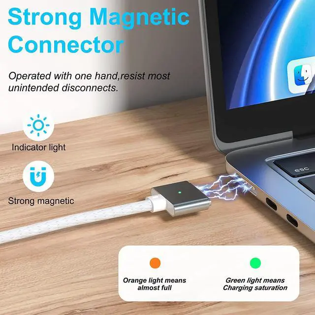 Alt view image 2 of 7 - USB C to Magnetic 3 Cable [2M,140W Fast Charging] Magnet 3 Charger Cord Compatible with MacBook Air (M2, 2022) and MacBook Pro (14-inch, M2, 2023) (16-inch, M2, 2023) (14-inch, 2021) (16-inch, 2021)