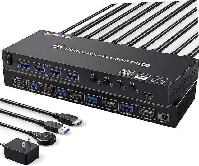 4K HDMI KVM Switch 2 Port, Support 4K@30Hz, for 2 Computers Share Mouse  Keyboard to 1 HD Monitor, Included 2 HDMI Cables and Wire Desktop Controller
