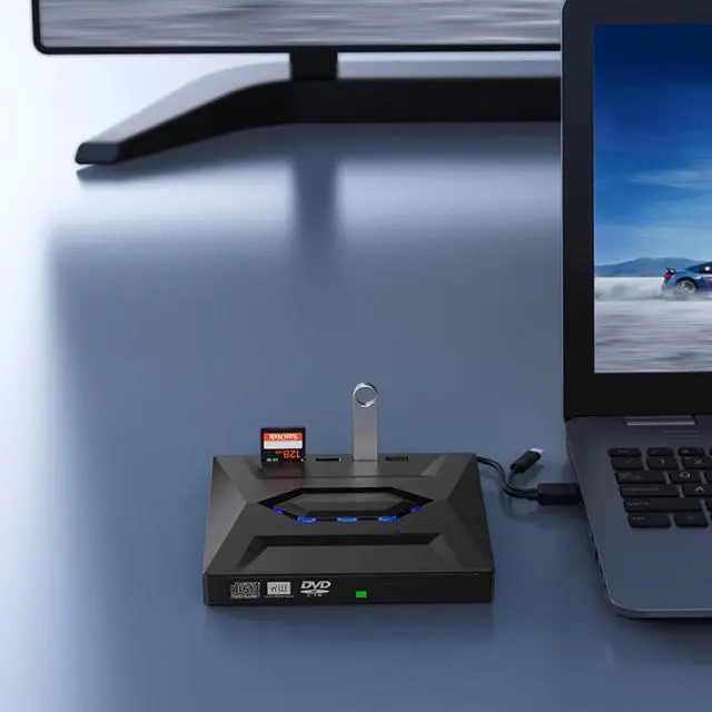 Alt view image 5 of 7 - [4 in 1] External CD/DVD Drive for Laptop, USB 3.0& Type C DVD Player Portable CD/DVD Burner, CD ROM External DVD Drive for Laptop Compatible with Laptop Desktop PC Windows 11/10/8/7 Linux MacOS