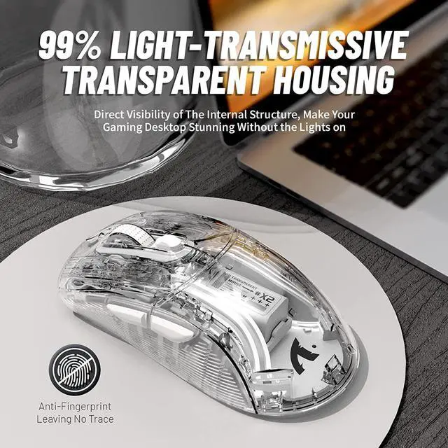 Alt view image 3 of 7 - Wireless Gaming Mouse with Full Transparent Design,Tri-Mode 2.4G/USB-C/Bluetooth Mouse, 3D RGB Backlit,Ergonomic Silent Mouse with 7 Buttons, Rechargeable Wireless Mice 2400dpi for Laptop,PC,Mac