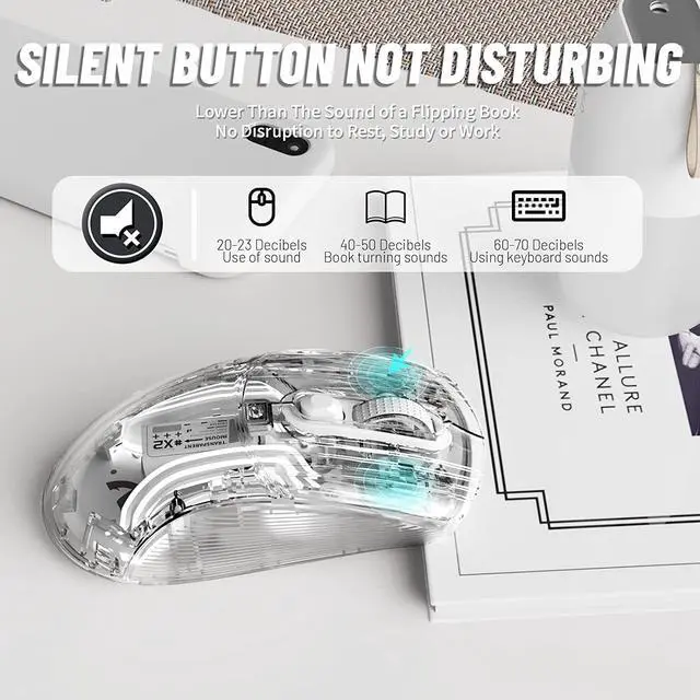 Alt view image 7 of 7 - Wireless Gaming Mouse with Full Transparent Design,Tri-Mode 2.4G/USB-C/Bluetooth Mouse, 3D RGB Backlit,Ergonomic Silent Mouse with 7 Buttons, Rechargeable Wireless Mice 2400dpi for Laptop,PC,Mac