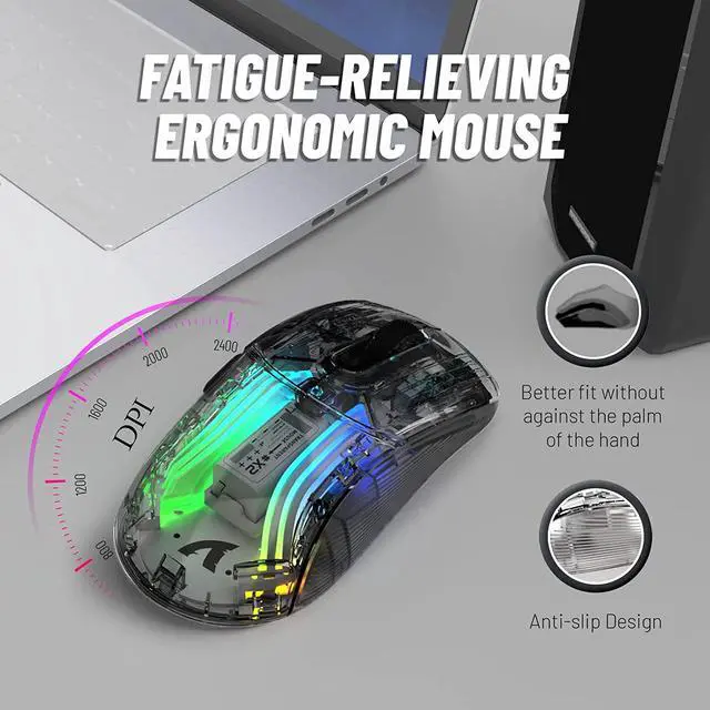 Alt view image 6 of 7 - Wireless Gaming Mouse with Full Transparent Design,Tri-Mode 2.4G/USB-C/Bluetooth Mouse, 3D RGB Backlit,Ergonomic Silent Mouse with 7 Buttons, Rechargeable Wireless Mice 2400dpi for Laptop,PC,Mac