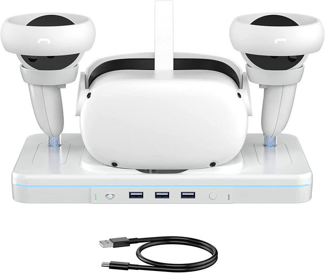 Siwiqu Fast Charging Dock Station For Oculus Meta Quest 2 VR Headsets – White ABS With Controller Holders