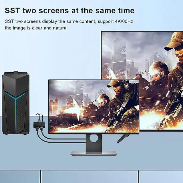 Alt view image 3 of 7 - 8K DisplayPort 1.4 MST Hub Splitter, 1 in 2 Out Displayport DP to DP+HDMI Video Converter with MST Function, Support Extend and Mirror Mode, (Windows PC only)