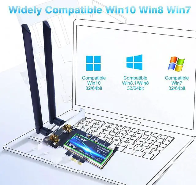 Alt view image 7 of 7 - PCI Express WiFi Card, AC 1200Mbps Dual Band Wireless Adapter WiFi PCIe Adapter, AC7265 Network Card 5GHz/2.4GHz, Bluetooth 4.2 with 2 Antennas for Desktop/PC(32/64 bit), Supports Windows 11/10
