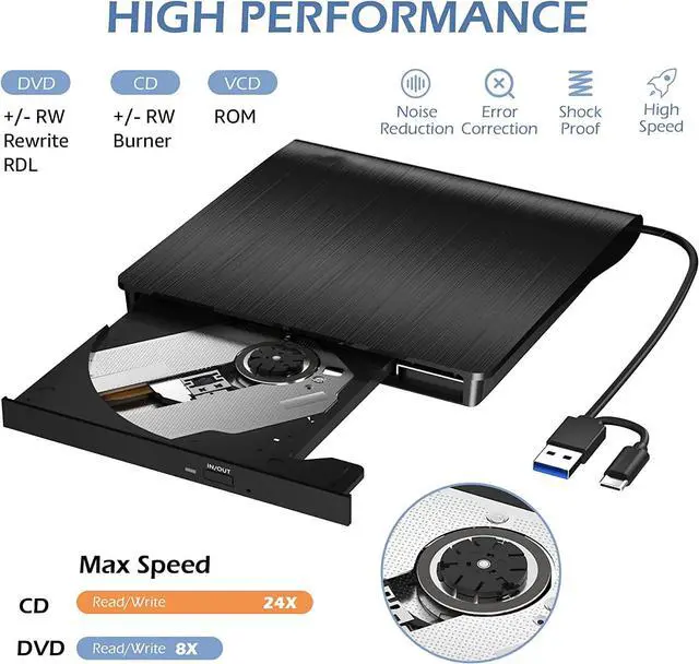 Alt view image 2 of 7 - Disk Duplicator External CD DVD Drive, USB 3.0 Type C Portable CD DVD +/-RW Optical Drive Player DVD/CD ROM Burner Reader Writer Compatible with Laptop Desktop PC Windows Linux MacOS