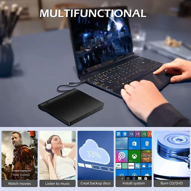 Alt view image 5 of 7 - Disk Duplicator External CD DVD Drive, USB 3.0 Type C Portable CD DVD +/-RW Optical Drive Player DVD/CD ROM Burner Reader Writer Compatible with Laptop Desktop PC Windows Linux MacOS