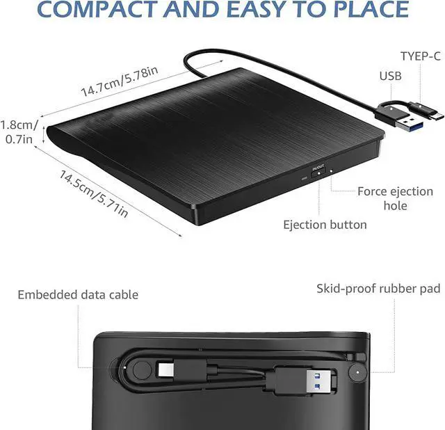 Alt view image 6 of 7 - Disk Duplicator External CD DVD Drive, USB 3.0 Type C Portable CD DVD +/-RW Optical Drive Player DVD/CD ROM Burner Reader Writer Compatible with Laptop Desktop PC Windows Linux MacOS