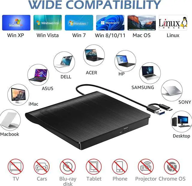 Alt view image 4 of 7 - Disk Duplicator External CD DVD Drive, USB 3.0 Type C Portable CD DVD +/-RW Optical Drive Player DVD/CD ROM Burner Reader Writer Compatible with Laptop Desktop PC Windows Linux MacOS