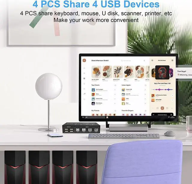 Alt view image 5 of 7 - 4 Port HDMI + DisplayPort KVM Switch Dual Monitor, UHD 4K@60Hz, KVM Switch 2 Monitors 4 Computers with 4 USB 2.0 Hub, Keyboard Video Mouse Peripherals Switcher for 4 PCs Dual Monitors